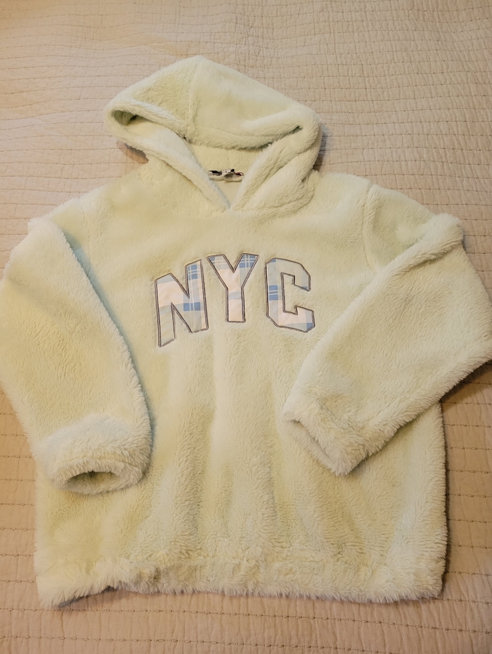 Girls Large Cozy Plush Hoodie with "NYC" Applique